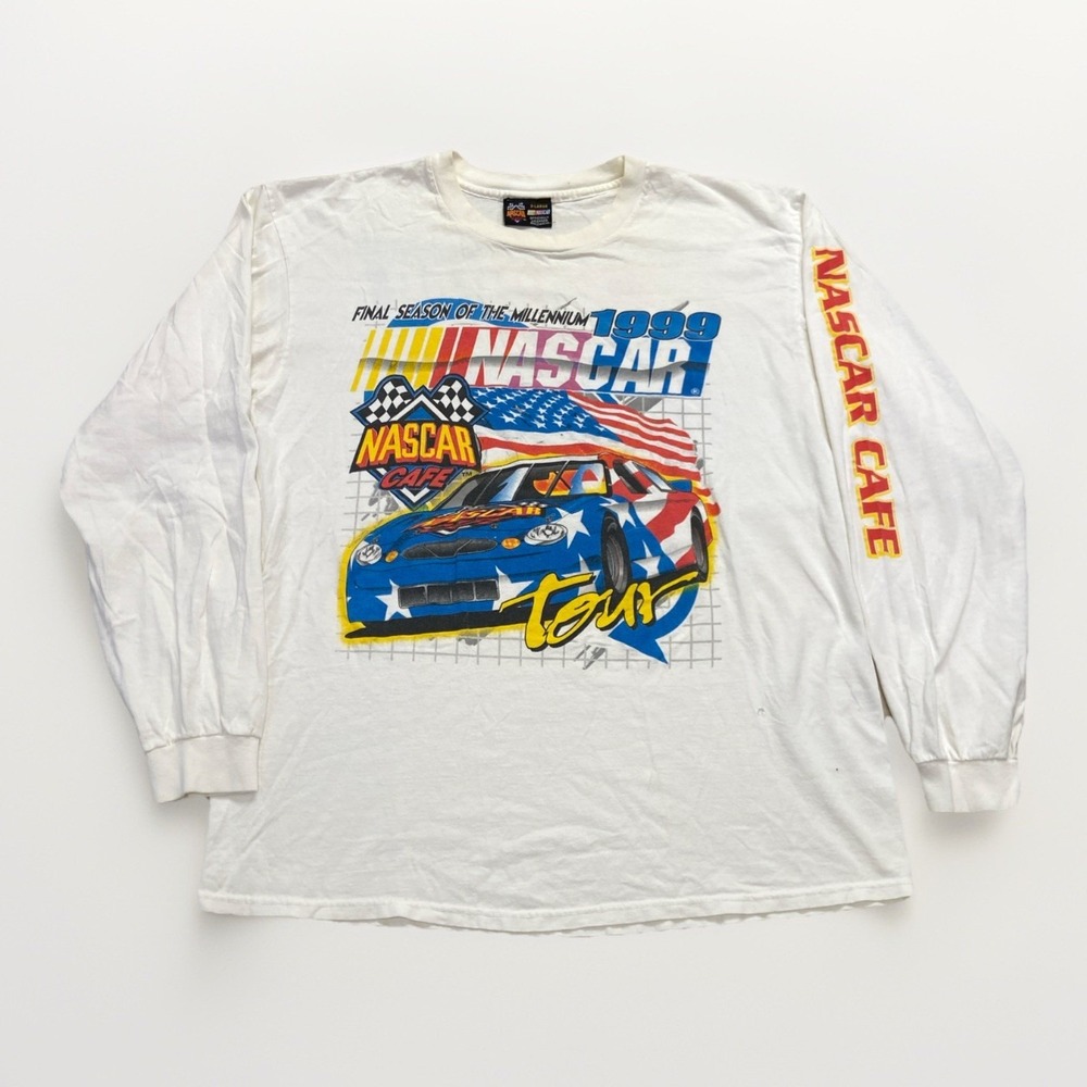Vintage Nascar Shirt Mens XL Cafe Racing Into the Millennium White Cotton 90s